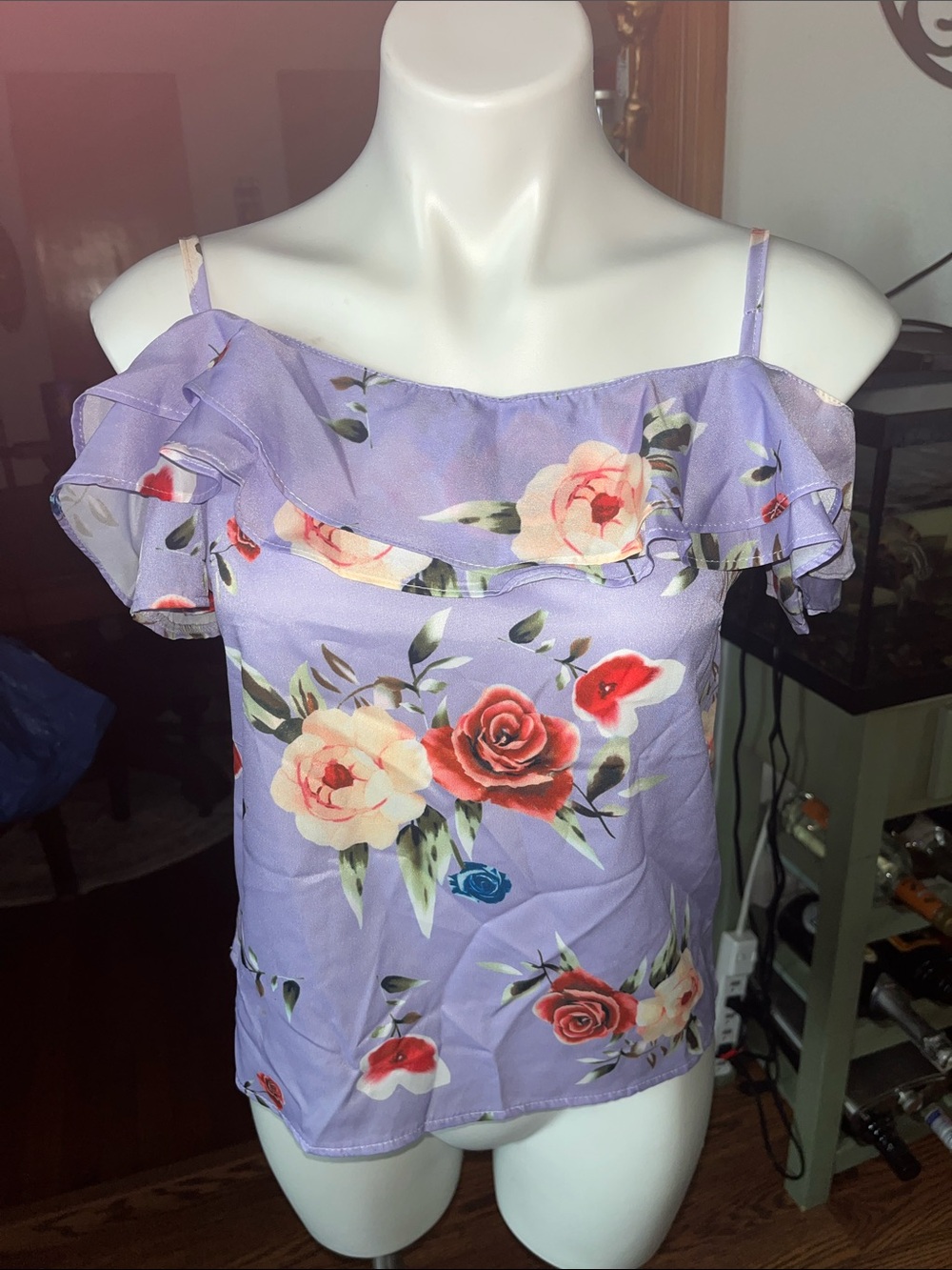Floral Ruffle Cold-Shoulder Top - Lavender